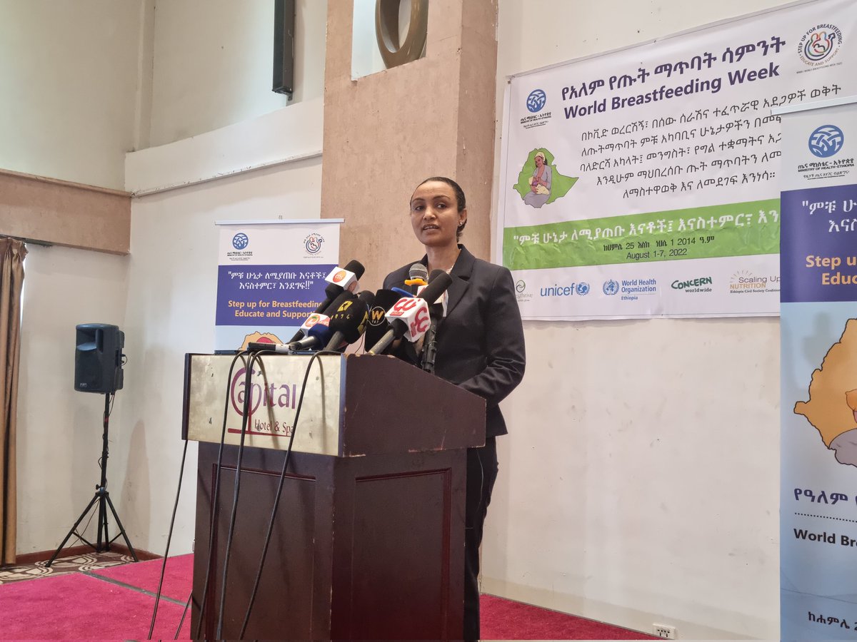 israel_hailu's tweet photo. Honored to make keynote speech representing @SUN_EthiopiaCSO. Opening speech made by H.E Dr Meseret @dr_zelalem, welcoming speech by @HDarsene, keynote speech by @UNICEFEthiopia D/ Rep @National level World #breastfeeding week celebration held in #Ethiopia on August 3, 2022. https://t.co/tWE6II6n2I