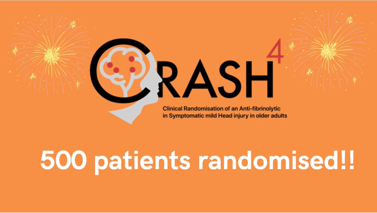 5⃣0⃣0⃣ pts reached for #CRASH4trial!🎉 Thanks to every site & patient! @SCAS999 @Ldn_Ambulance @RoyalLondonHosp @stgEDresearch @CUH_NHS @GSTTresearch @ResearchKgh @emagresearch1 @BHRUT_NHS @epsom_sthelier @KingsEMResearch @MKHospital @uhbtrust @DCHFT @SECAmbulance (rest in tag)