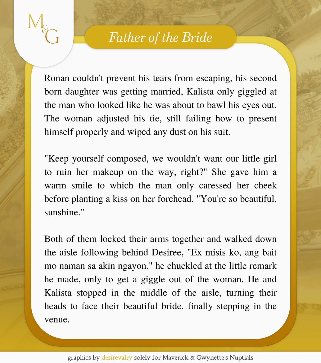 aIfarro's tweet photo. @MGNuptials ㅤㅤ

       𓏲࣪:𖥸･ﾟPARENTS OF THE BRIDE, RONAN AND KALISTA.

ㅤ https://t.co/DBi1Awqgaz