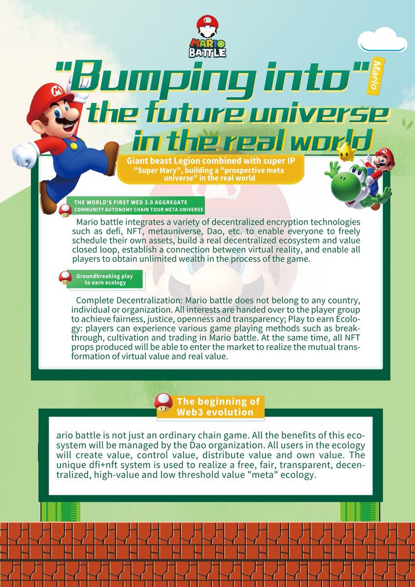 fauzanoffical12's tweet photo. Players can experience various gameplays such as leveling, training, and trading in #MarioBattle, and the NFT props produced will be able to enter the #NFT market for trading, realizing the mutual transformation of virtual value and real value.
📍 https://t.co/zUqWkBNKI4 https://t.co/9mMv2ijGQl
