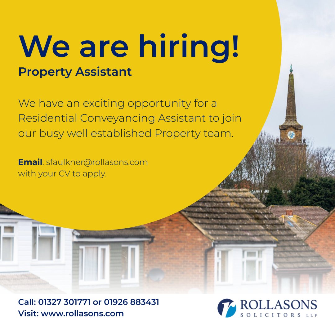 RollasonsLLP's tweet photo. We're Hiring!

Come and join our team.

We are seeking a Property Assistant in our Leamington Spa office 

Read more and to apply 👇
https://t.co/h4dSoy5cHp

#propertyassistant #JoinRollasonsTeam #leamingtonjobs #legaljobs #propertyjobs #leamingtonbusiness https://t.co/0MgzxpDFuF