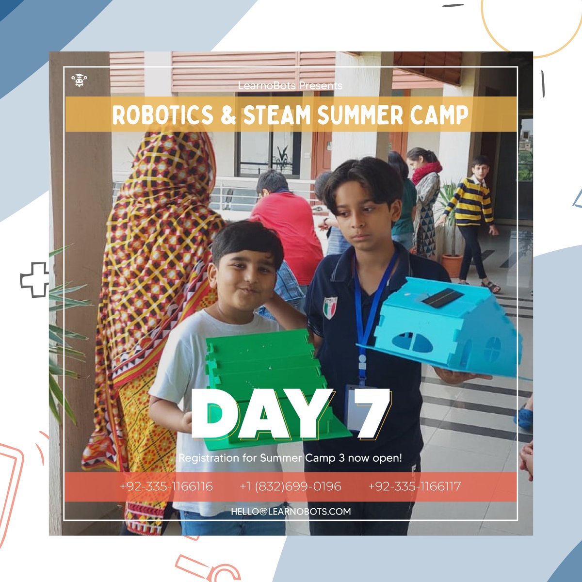 learnobots's tweet photo. We are halfway through the summer camp and the kids have turned more eager to learn new exciting stuff! Here is a look through day 7 of our Robotics & STEAM Summer Camp.
Link to Day 7 album:
https://t.co/GHsKQdzjRU
.
.
.
.
.
#LearnOBots #summer #Summercamp #Technology https://t.co/1NrQykXDgB
