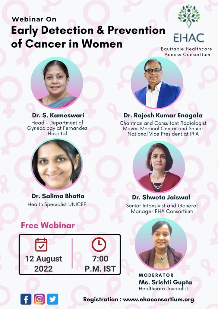 AccessEquitable's tweet image. EHAC has organized a webinar on “Early Detection and Prevention of Cancer in Women” on 12 August from 7 PM to 8 PM IST.

Here is the Meet joining info:

Video call link: lnkd.in/dHh2Knye
Or dial: (US) +1 402-839-8263 PIN: 739 876 400#
