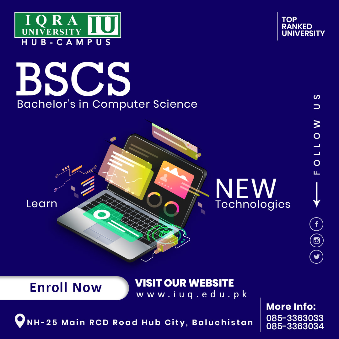 IUQuetta's tweet photo. With the help of our full-time computer science bachelor's degree program, you will have the skills needed to comprehend and create computer-based systems for the coming wave of technological advancement. 

Enroll today to get started on your journey!

#iu #iqrauniversity https://t.co/sxReegz3q0