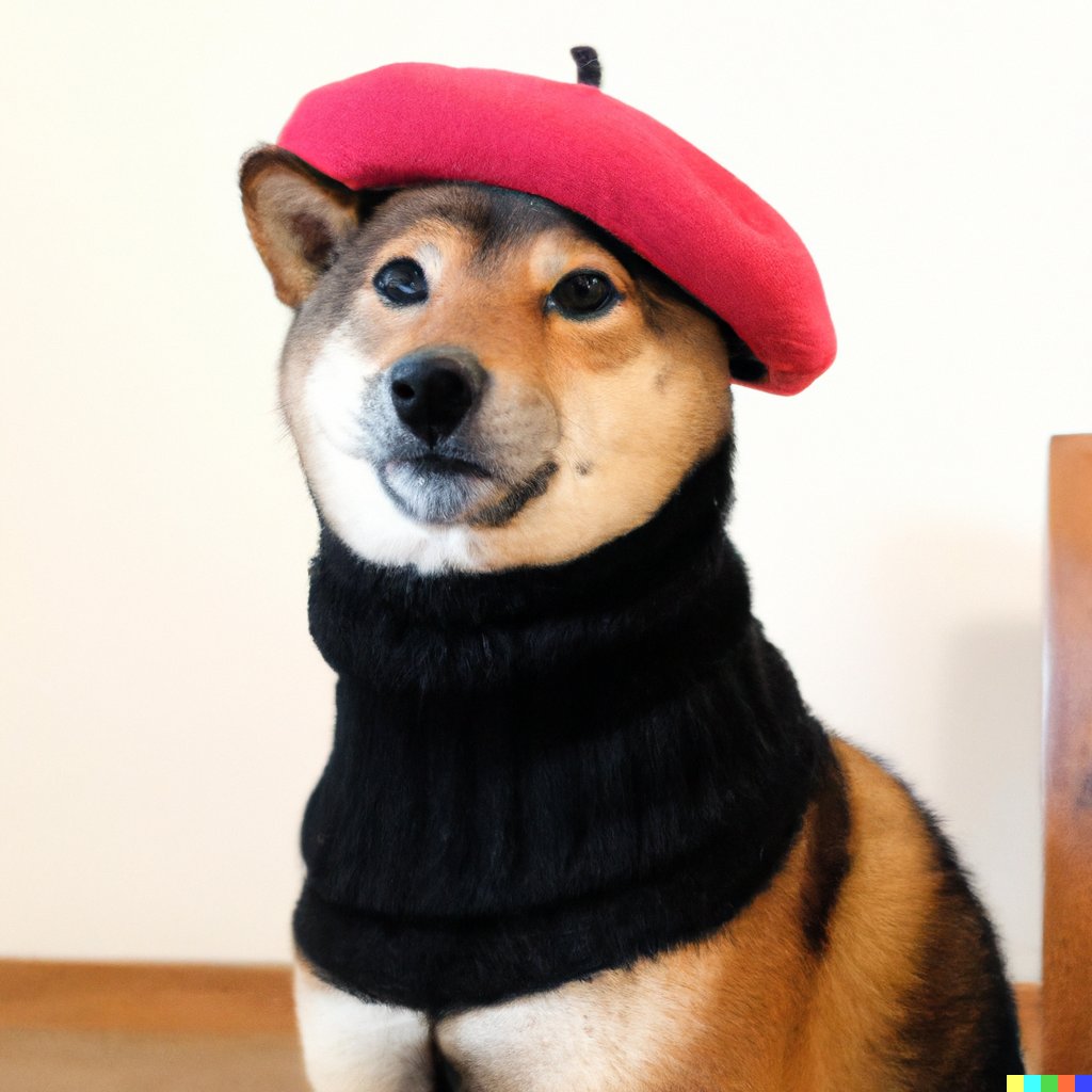 _JacobStone's tweet image. Day 5 of 50!

I used one of the default prompts that are on the Dall-E homepage. 

“A Shiba Inu dog wearing a beret and black turtleneck”

#shiba #50DaysOfDallE #dalle #dalle2
