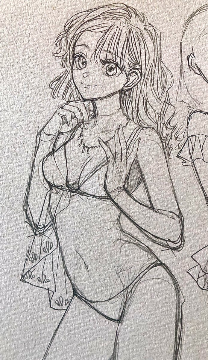 水着絵練り練り また多少変えるかもしれないけど、 こんな路線で描いていこうかな👙 めっちゃ直してたから汚い😂  #ラフ #wip #wipart #途中イラ