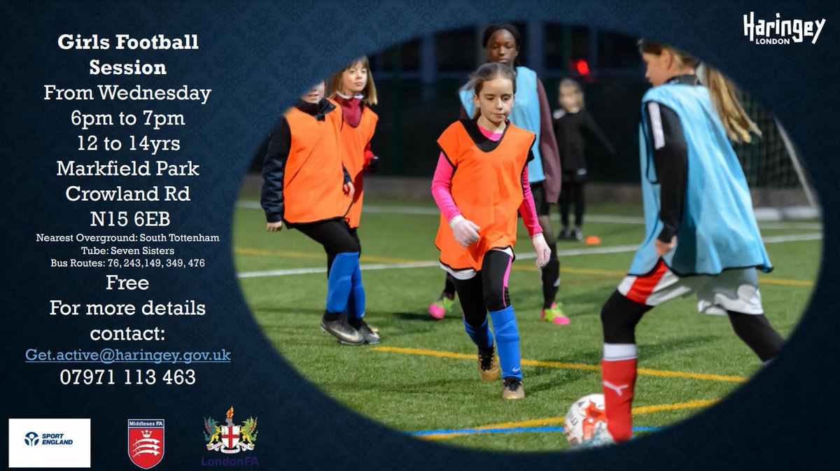 haringeycouncil's tweet photo. We haven't just been supporting women's football since Sunday.

We've been helping to grow the game by holding FREE sessions for girls (12-14) &amp; women at #MarkfieldPark on Wednesday nights throughout this year.

Their time is now, so sign them up TODAY! https://t.co/fGnbif2lM4 ⚽️ https://t.co/wy6XpXvmpi