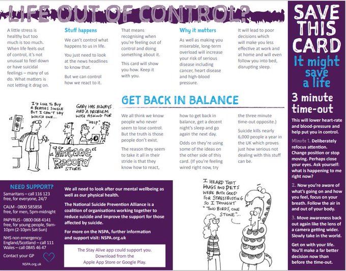 If you’re concerned for your own wellbeing, a friend or loved one, our Save a Life Card has helpful tips on how to look after yourself and others. Please take a minute to save this card somewhere you can access it: bit.ly/SaveThisCard #SuicidePrevention