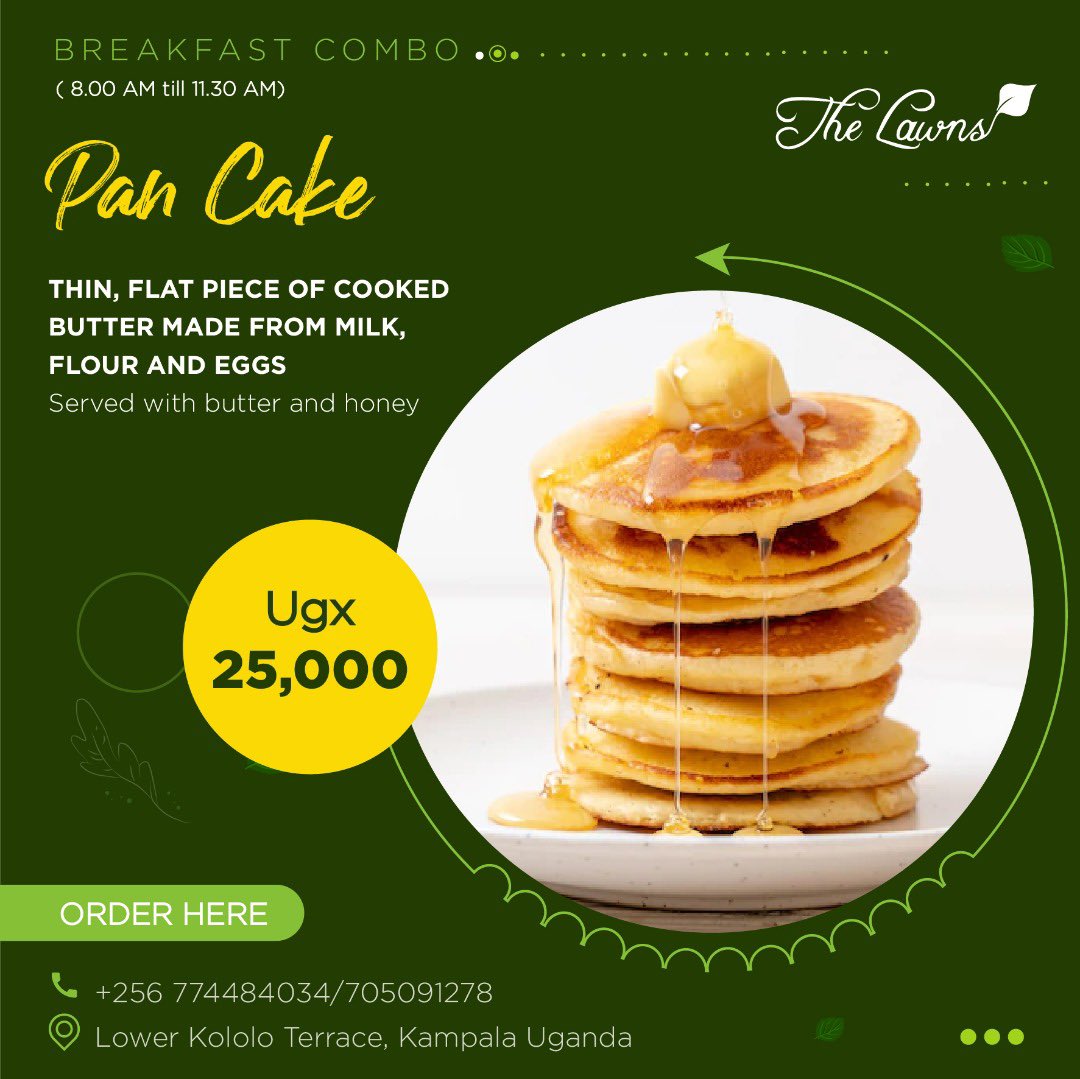 Today’s good mood is sponsored by pancakes for breakfast! Join in on the mood by visiting The Lawns restaurant.

Find us at Lower Terrace Kololo or call 0774-484035 / 705-091278 for reservations.
 
#breakfastidea #pancakes #morningfood #breakfastime #thelawns