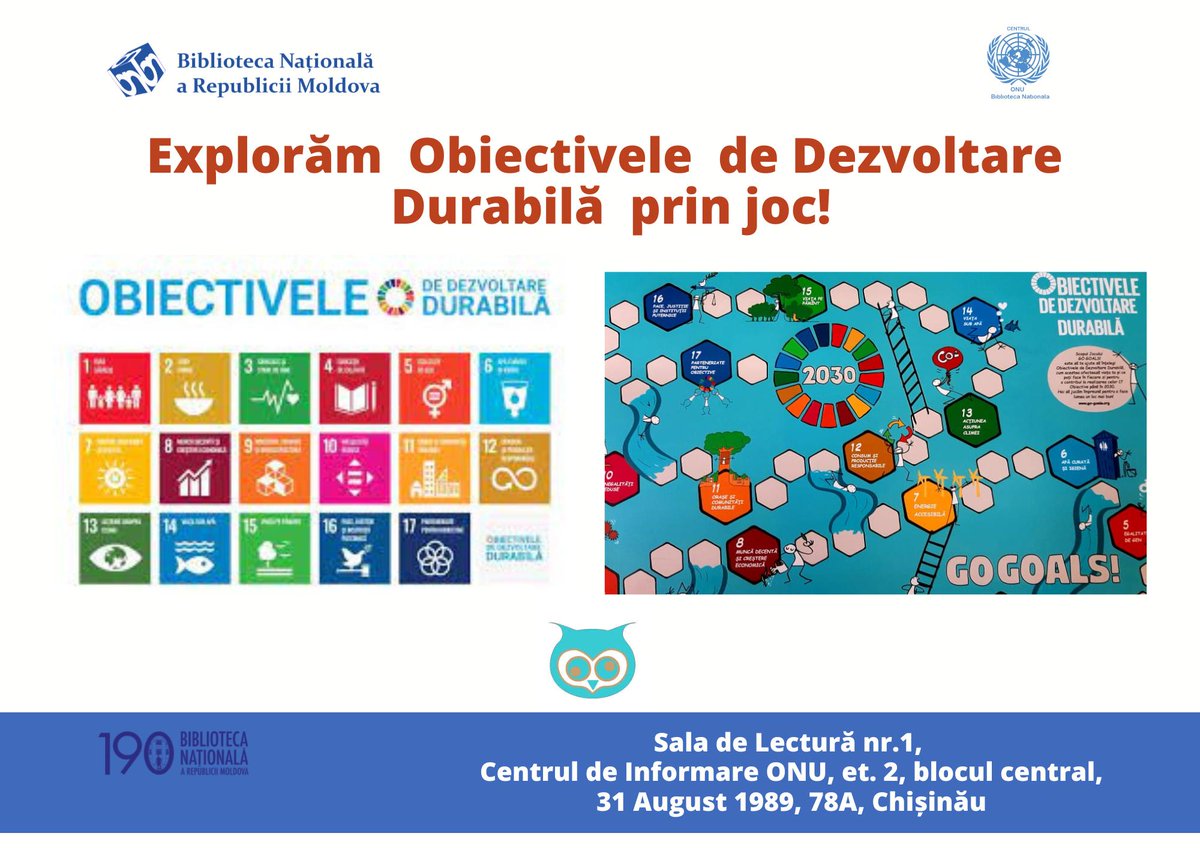 BiblioNationala's tweet photo. 🇺🇳Centrul de Informare #ONU #BNRM împreună cu copiii au 𝑬𝒙𝒑𝒍𝒐𝒓𝒂𝒕 𝑶𝒃𝒊𝒆𝒄𝒕𝒊𝒗𝒆𝒍𝒆 𝒅𝒆 𝑫𝒆𝒛𝒗𝒐𝒍𝒕𝒂𝒓𝒆 𝑫𝒖𝒓𝒂𝒃𝒊𝒍𝒂̆ 𝒑𝒓𝒊𝒏 𝒋𝒐𝒄 #GoGoals
➡️ https://t.co/Rto4ll71AG
#Agenda2030 #17ODD
@bibliorebreanu @filialascelmare @UNMoldova https://t.co/8ZyIhOMebK