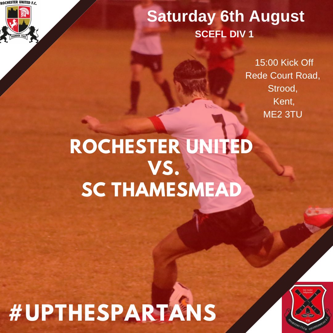 Rochesterutdfc's tweet photo. ⚽️ | The Spartans @SCEFLeague campaign gets underway this Saturday as we host @SCThamesmeadFC at Rede Court Road!

🆚 SC Thamesmead
📍Rede Court Rd, Strood, ME2 3TU
⏰ 15:00 KO
🗓 06/08/22
🎫 £7 adults, £4 OAP’s, U16’s £2
📰 Match Day Programmes
📲 Twitter updates!

#spartans🔴⚫️ https://t.co/l3FrSWqP71