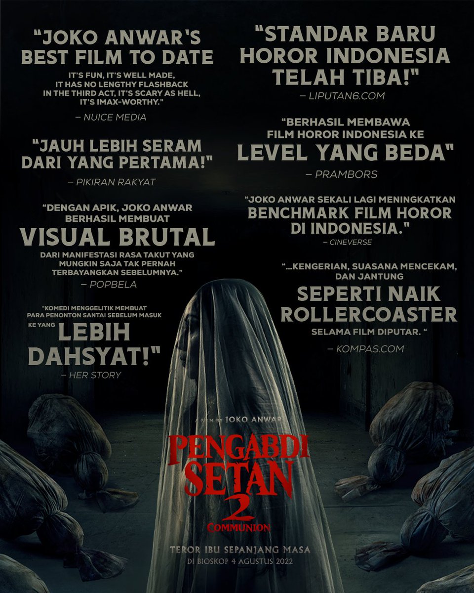 jokoanwar's tweet photo. Review media untuk Pengabdi Setan 2. Terima kasih banyak, teman-teman untuk kemurahan hatinya. #PengabdiSetan2 Beli tiketnya sekarang! https://t.co/Gn0bAUKZvx