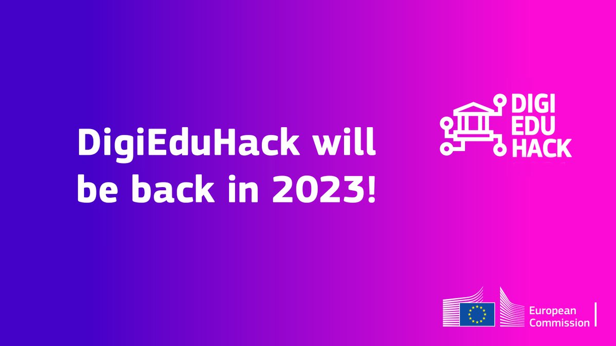 DigiEduHack will be back in 2023! Interested to join the #DigitaEducation journey and help the <a href="/EU_Commission/">European Commission</a> expand and scale it up? Check the opportunity here: bit.ly/3cdAvKo