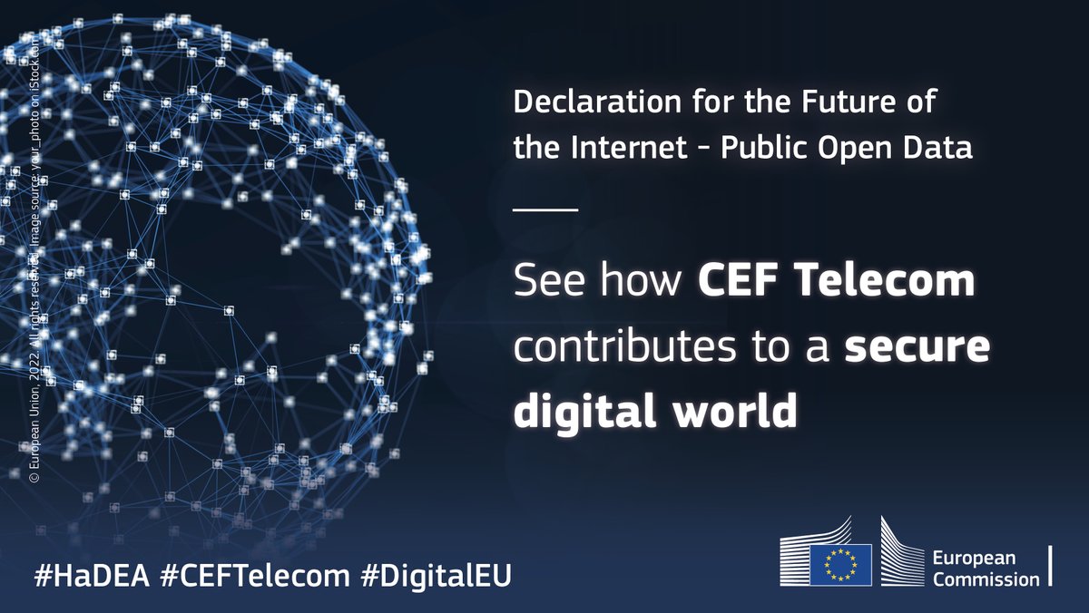 EU_HaDEA's tweet photo. The Declaration for the Future of the Internet by the #EU, the #USA and others, defines principles of a trusted internet 🌐

#OpenData is key to a secure digital world. See how #CEFTelecom contributes to this vision by supporting projects in this field 👉 https://t.co/CCrSYahHfX https://t.co/Z1xx6WFGKD