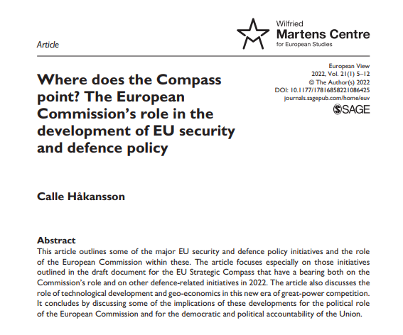 MartensCentre's tweet photo. 🇪🇺👀In the first article of our #EuropeanView latest issue, Calle Håkansson wrote about the #StrategicCompass ➡️https://t.co/wKbXrcG373

"Since 2016, the #EU has taken a qualitative and quantitative leap in terms of its #security and #defence-policy cooperation." #United4Europe https://t.co/KlEtgGm92G