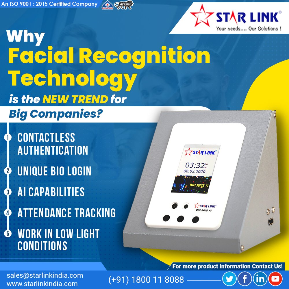 starlinkindia's tweet image. Star Link has the best facial recognition systems and machines that provides the ultimate security to the big industries and companies. 
&amp;gt;&amp;gt; starlinkindia.com/Products/bio-f…
#facialrecognitionsystem #facepunchingmachine #Facerecognitionattendancesystem #bimetricdevices #Starlink