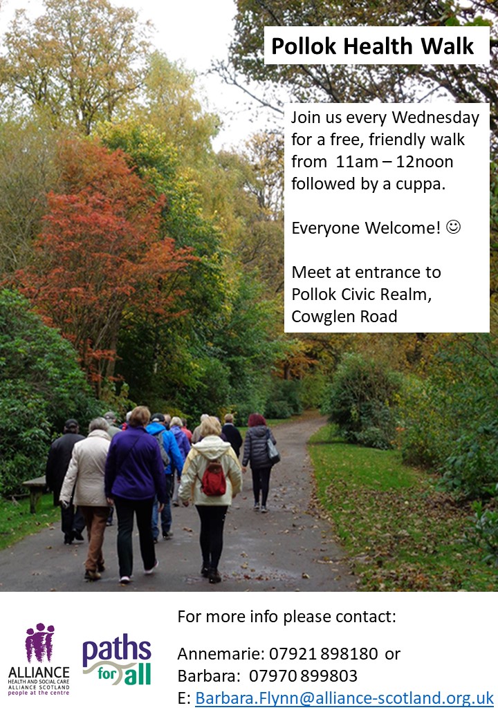 Annemarie McGregor CLP (@annemakeslinks) on Twitter photo Looking for something to do today in the South of Glasgow? Come along to the #pollok Health Walk - free, friendly and a chance to get out and about for an hour in local nature.
@bmakeslinks <a href="/sairamakeslinks/">Sairah Qureshi</a> <a href="/LWPmakeslinks/">LinksWorkerProgramme</a> <a href="/PollokEvents/">Greater Pollok Walkabout Events</a> <a href="/GlasgowsGG/">Glasgow's Golden Generation</a> @potentialin_me <a href="/SWAMP_Glasgow/">SWAMP Community Development Trust</a> Looking for something to do today in the South of Glasgow? Come along to the #pollok Health Walk - free, friendly and a chance to get out and about for an hour in local nature.
@bmakeslinks <a href="/sairamakeslinks/">Sairah Qureshi</a> <a href="/LWPmakeslinks/">LinksWorkerProgramme</a> <a href="/PollokEvents/">Greater Pollok Walkabout Events</a> <a href="/GlasgowsGG/">Glasgow's Golden Generation</a> @potentialin_me <a href="/SWAMP_Glasgow/">SWAMP Community Development Trust</a>