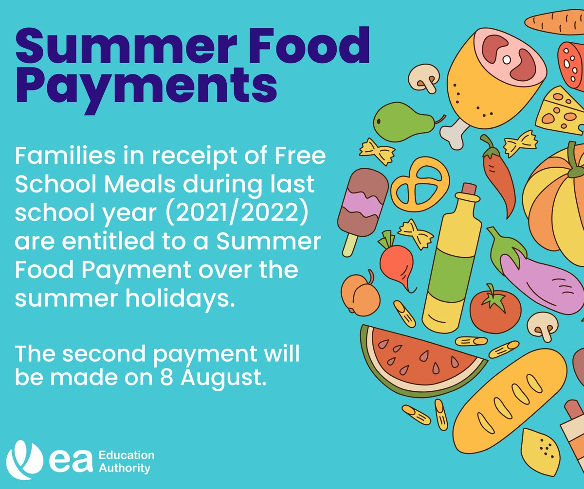 Ed_Authority's tweet photo. Families in receipt of Free School Meals during the past school year (2021/22), are entitled to Summer Food Payment. ☀️
 
The 2nd payment will be made into bank accounts on 8/8/22. If we do not hold bank account details for you, a cheque will be sent in the post on 8/8/22. 📅 https://t.co/FAP3mWtgjT