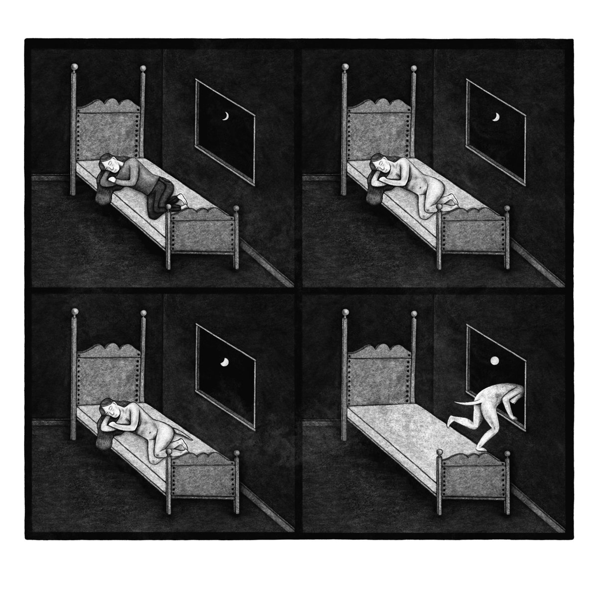 Anyone else have this problem with the full moon? A set of panels from my contribution to the first Drawn Together collection of stories... <a href="/DrawnTogetherCo/">Drawn Together Collective</a> #comics #rewilding #fullmoon