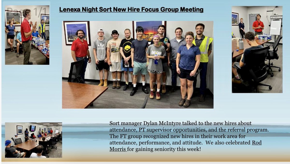 Lenexa night sort focus group meeting had a great turn out! FT supervisors recognized new hires in their area and Mngr Dylan talked to the group about opportunities and the referral program!
<a href="/Courtneybarham4/">Courtney barham</a> <a href="/JeremyMelton84/">Jeremy Melton</a>