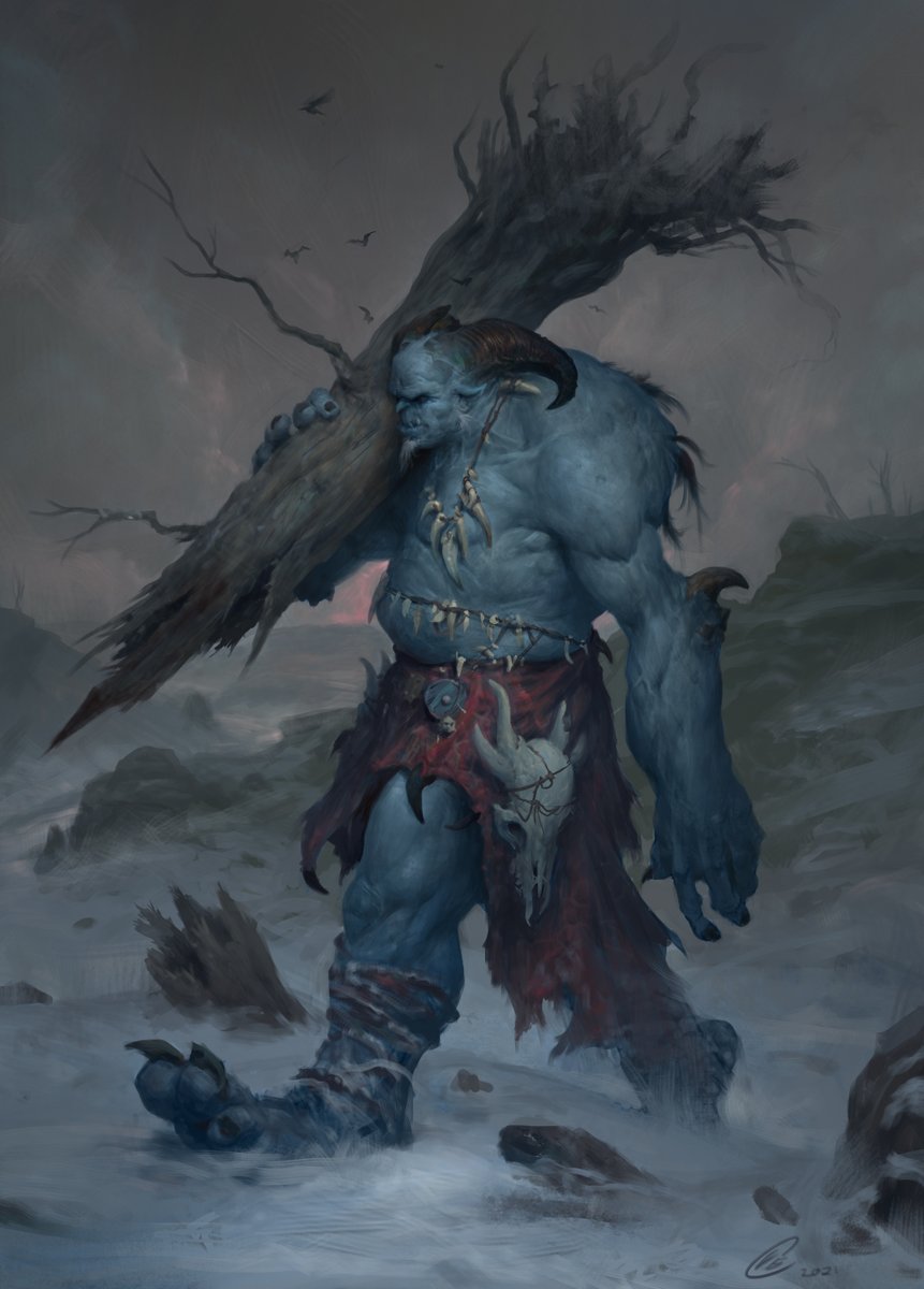 Org'nok Rootbreaker The Walking Calamity via @artstationhq artstn.co/pp/hdmp/XopV8 
Art Prints available now! from 15$ to 226$ for full HD Metal Print.  Check it out if you're into big blue Giants with goat horns!