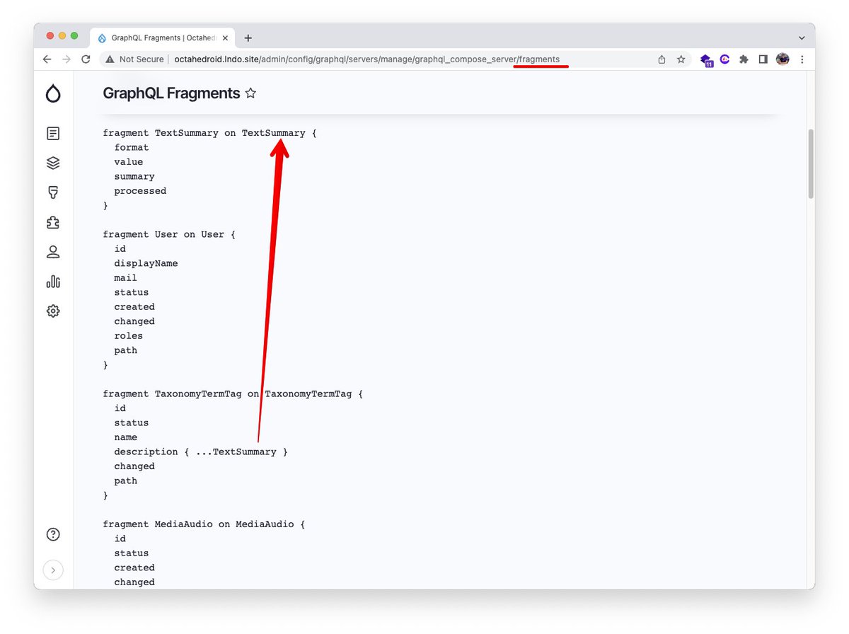 jmolivas's tweet image. Improving the #Drupal GraphQL Developer Experience (#DX), to become best-in-class is one the goals of the  #GraphQL Compose module.

And this upcoming feature that provides GraphQL fragment generation of registered types is a demonstration of that DX we are actively promoting.