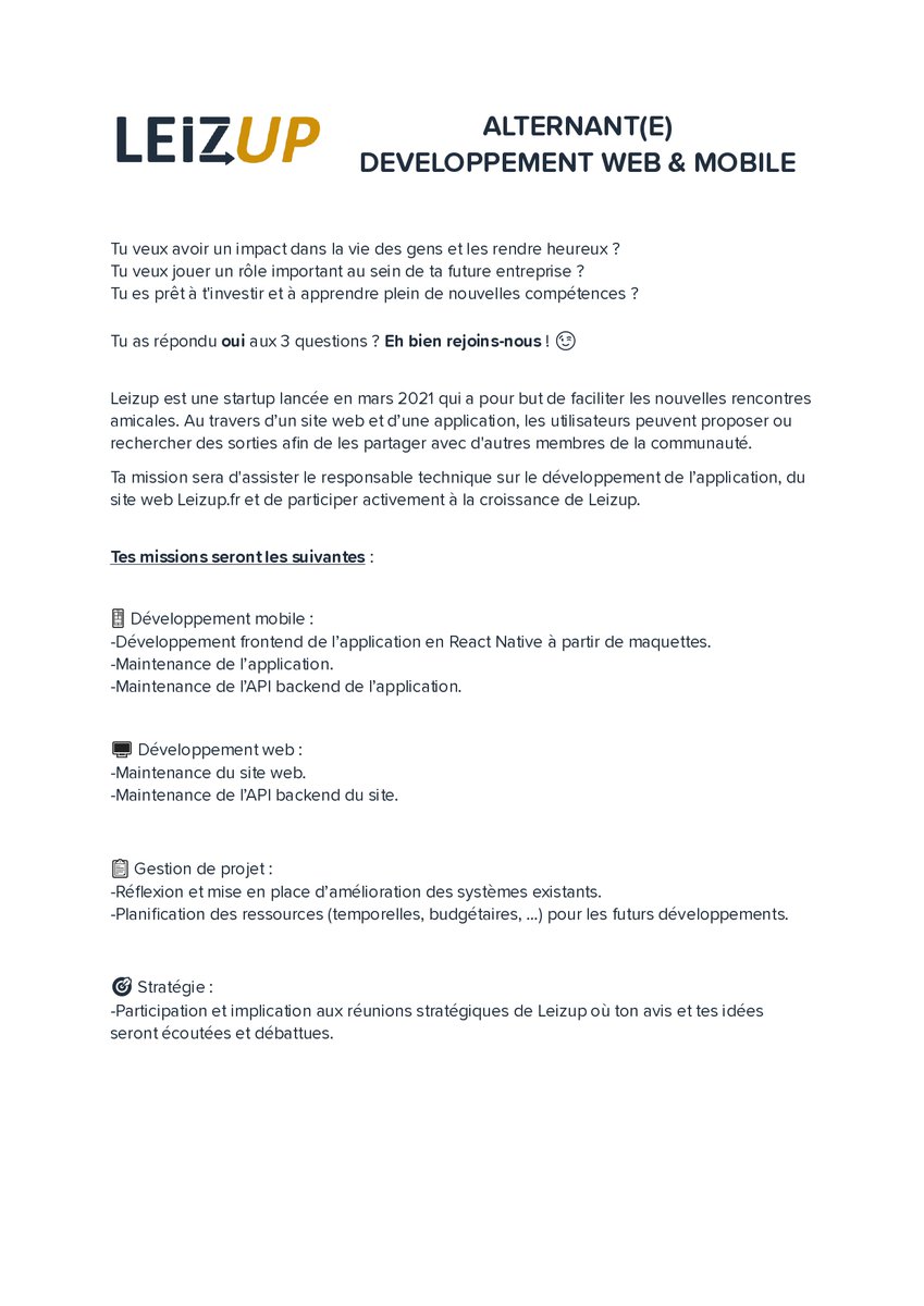 leizup's tweet photo. 📱 Alternance en Développement web &amp; mobile

Pour candidater c'est par içi ➡️ https://t.co/Q8ELxF09RJ

#developpeurweb #developpeurmobile #alternancedeveloppeur #alternance #alternant #renctree2022 #recherchealternance https://t.co/sIQBE6xKCe