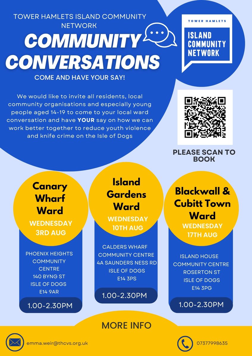 TowerHamletsCVS's tweet photo. Do you live, work, socialise, or study on the Isle of Dogs?
Want to see change for young people to keep them safer from violence? Join the conversation with us
book a ticket or pop in!
#THICN #MyEnds
https://t.co/RsRAUF6cPo https://t.co/QImcis2f9E