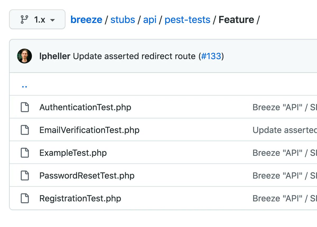 PovilasKorop's tweet image. While working on TWO upcoming courses about testing in Laravel, I'll tweet a random tip about testing each day, with the hashtag #LaravelTesting
Today's tip: did you know Laravel Breeze has Auth tests for you inside? Both PHPUnit and Pest versions!
github.com/laravel/breeze…