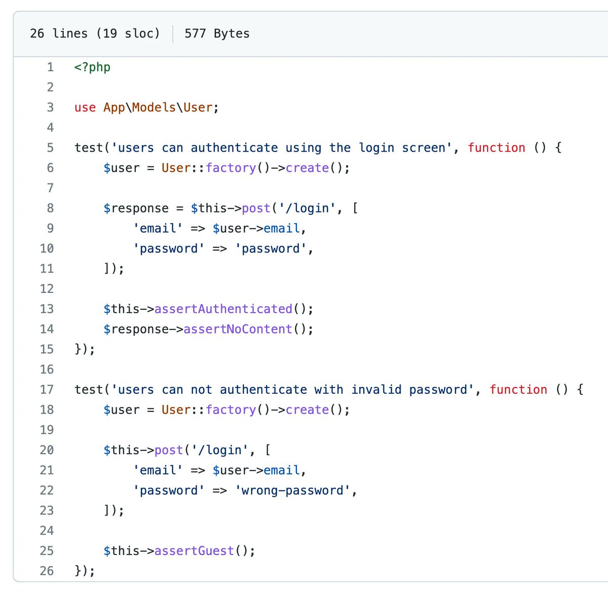 PovilasKorop's tweet image. While working on TWO upcoming courses about testing in Laravel, I'll tweet a random tip about testing each day, with the hashtag #LaravelTesting
Today's tip: did you know Laravel Breeze has Auth tests for you inside? Both PHPUnit and Pest versions!
github.com/laravel/breeze…