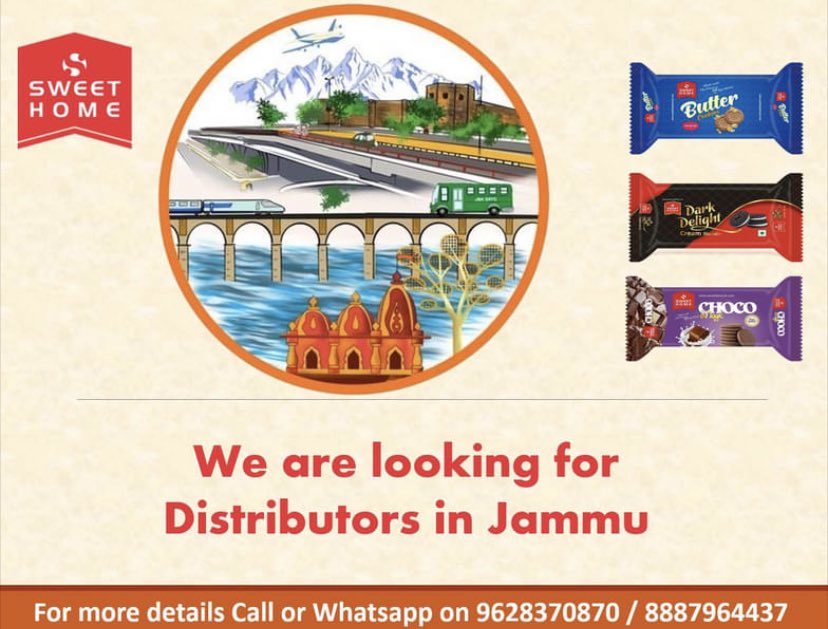 sweethome_b's tweet photo. Sweet Home Biscuits is expanding its distributors network!!

We are looking for distributors in Jammu.

For more details call/ whatsapp - 9628370870/8887964437

#sweethomebiscuits #jeeramunch #ChocoMagic #creambite https://t.co/cbaxaGl9hl