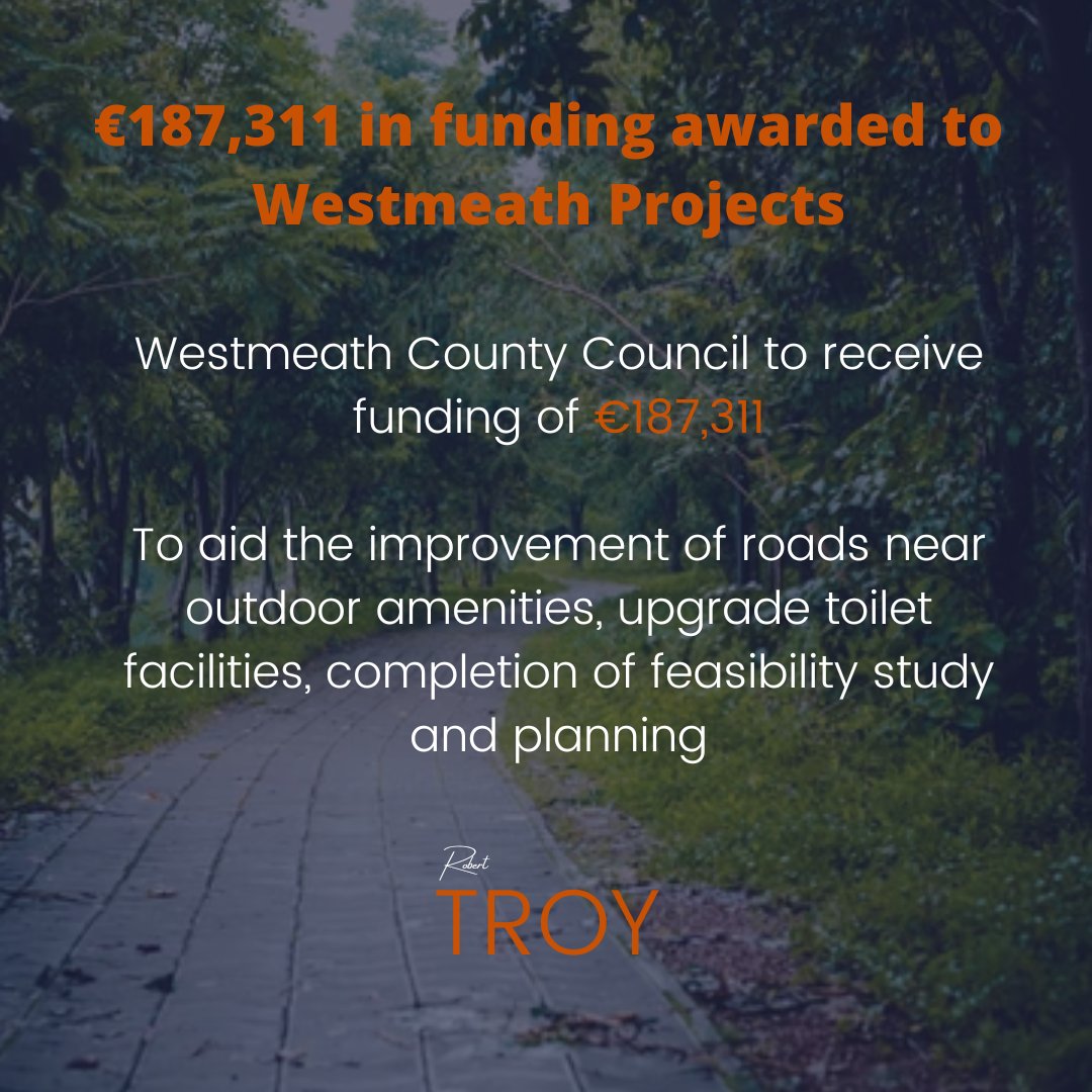 Great to see funding allocated to both Longford and Westmeath this morning as part of the Outdoor Recreation Infrastructure Scheme to develop adventure projects across rural Ireland. This will be key to enhancing our outdoor amenities. @longfordcoco @westmeathcoco @HHumphreysFG