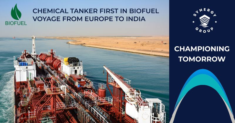 A Synergy-managed chemical tanker recently became the 1st 🚢 to call at an Indian port while being powered by #biofuel.
“We are very proud to have achieved a number of firsts for #India’s maritime industry &amp; ports..." said our CCO <a href="/M_Ackermann_/">Martin Ackermann</a>.
Read on ➡️ linkedin.com/feed/update/ur…