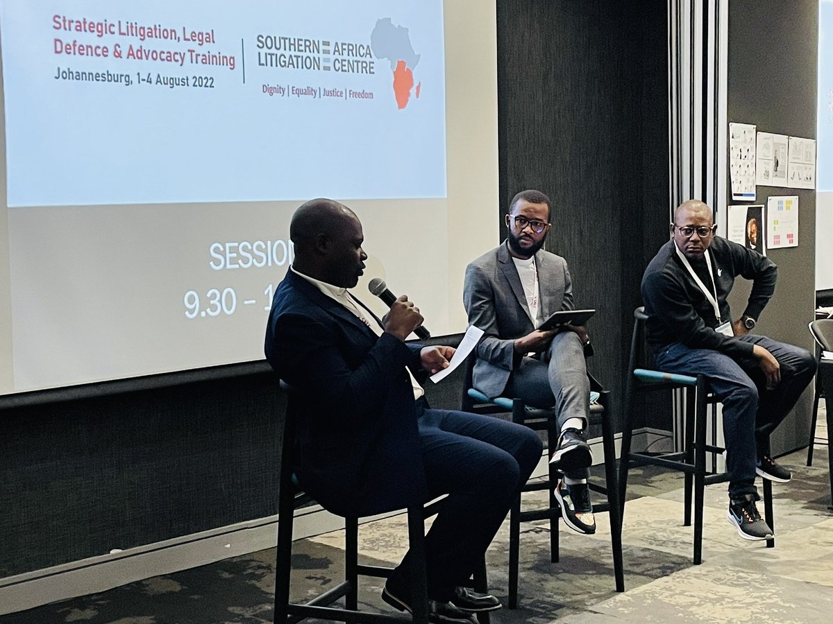 Follow_SALC's tweet photo. SALC’s @MelusiSiboniso, @MatshobanaN from #Zimbabwe, and @libatidaniel from #Zambia discuss the challenges of protecting #FreedomOfAssociation and assembly for marginalised communities. 
They share experiences learned while undertaking #StrategicLitigation #LegalDefense #Advocacy https://t.co/c4HLW0pSh2