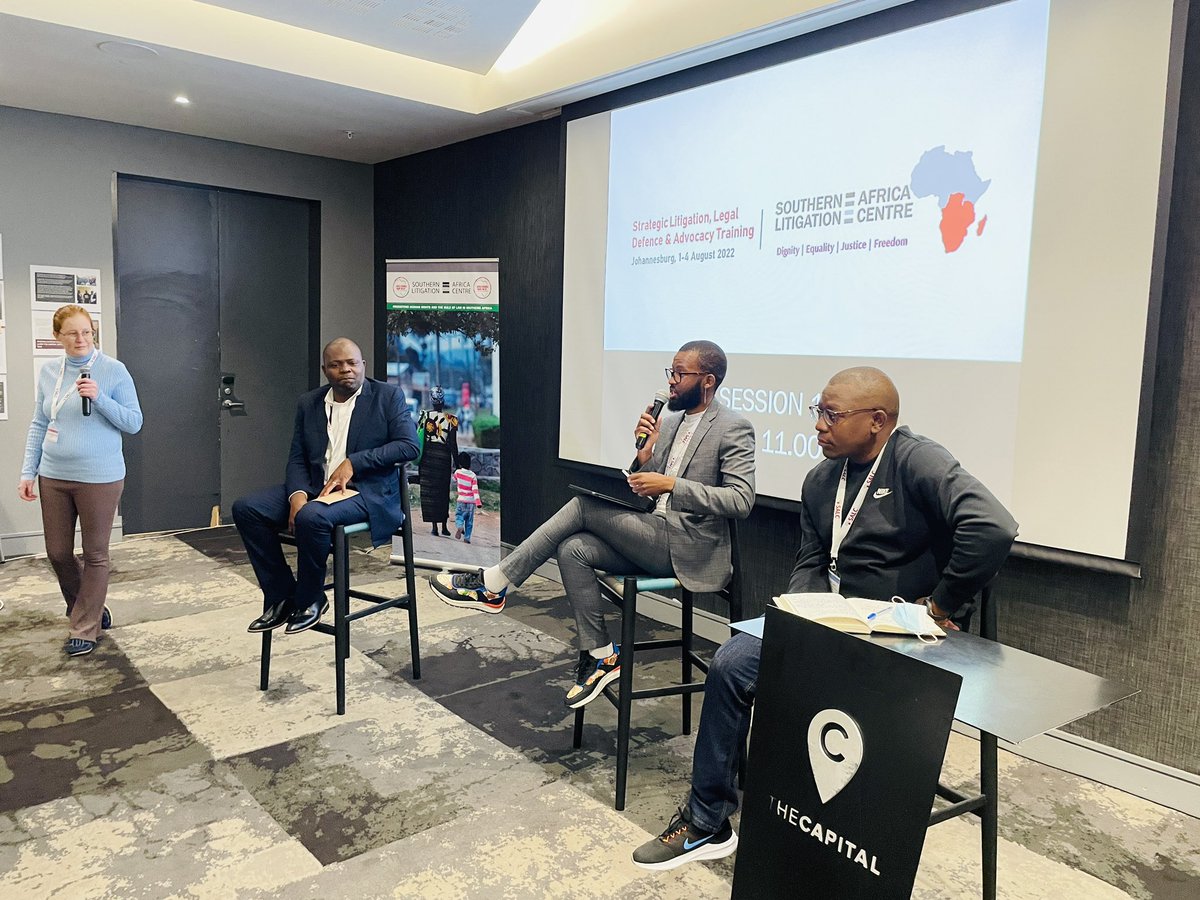 Follow_SALC's tweet photo. SALC’s @MelusiSiboniso, @MatshobanaN from #Zimbabwe, and @libatidaniel from #Zambia discuss the challenges of protecting #FreedomOfAssociation and assembly for marginalised communities. 
They share experiences learned while undertaking #StrategicLitigation #LegalDefense #Advocacy https://t.co/c4HLW0pSh2
