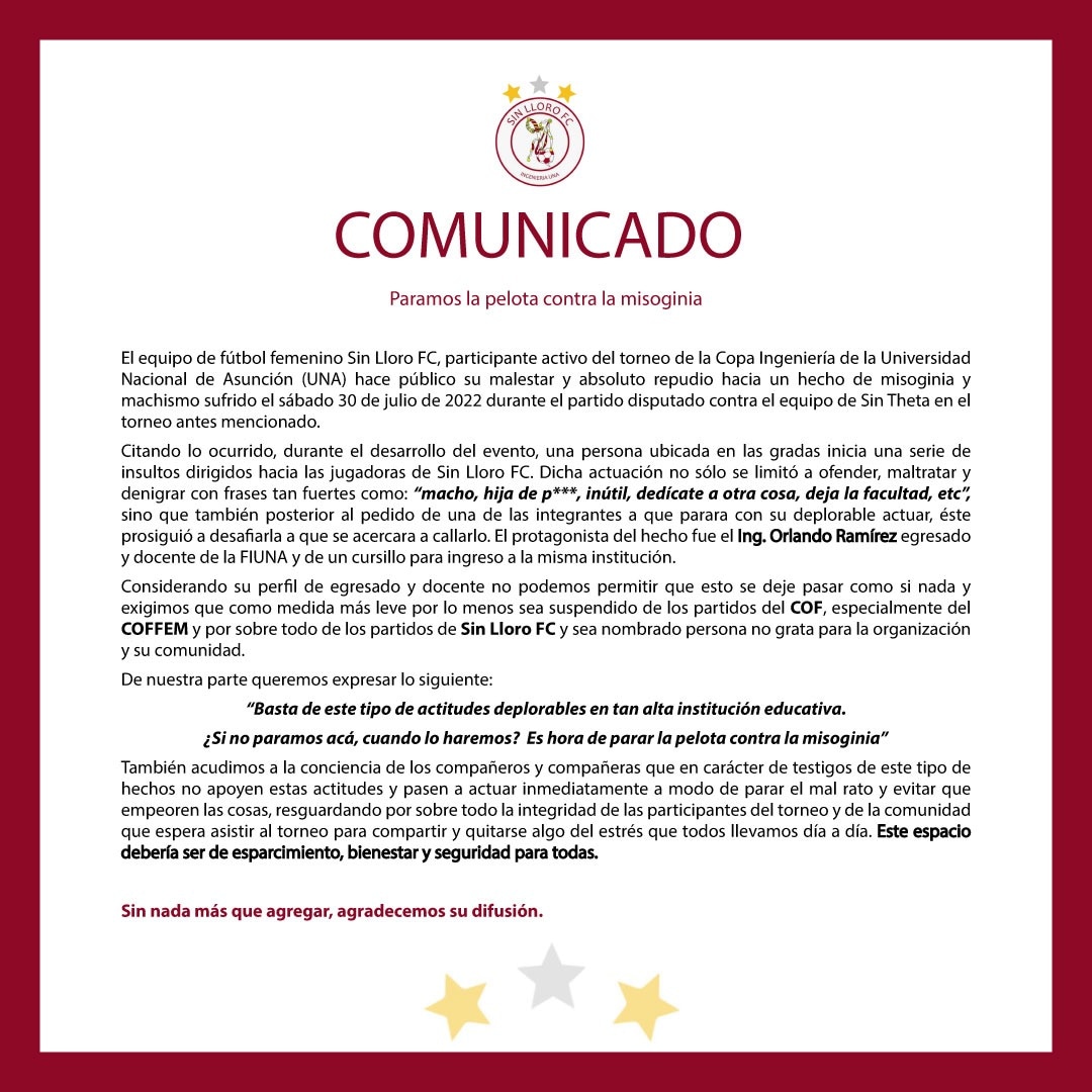 Comunicado a la opinión pública

#PAREMOSLAPELOTACONTRALAMISOGINIA