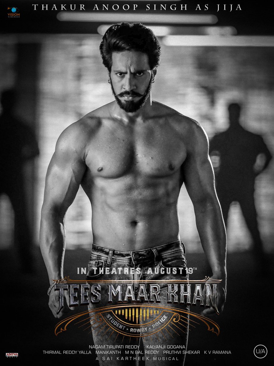 kalyanji gogana (@kalyankumarraja) on Twitter photo Introducing <a href="/theindianthakur/">Thakur Ayush Singh</a> As JIJA from
#TeesMaarKhan World !
In theaters from Aug 19th !
<a href="/iamaadisaikumar/">Aadi Saikumar</a>
#NagamTirupathiReddy
<a href="/starlingpayal/">paayal rajput</a> <a href="/shamna_kkasim/">Purnaa</a> <a href="/ThirmalYalla/">Thirmal Reddy Yalla</a> <a href="/ImSaiKartheek/">Sai Kartheek - Music Composer</a> <a href="/PROSaiSatish/">Sai Satish</a> <a href="/adityamusic/">Aditya Music</a> Introducing <a href="/theindianthakur/">Thakur Ayush Singh</a> As JIJA from
#TeesMaarKhan World !
In theaters from Aug 19th !
<a href="/iamaadisaikumar/">Aadi Saikumar</a>
#NagamTirupathiReddy
<a href="/starlingpayal/">paayal rajput</a> <a href="/shamna_kkasim/">Purnaa</a> <a href="/ThirmalYalla/">Thirmal Reddy Yalla</a> <a href="/ImSaiKartheek/">Sai Kartheek - Music Composer</a> <a href="/PROSaiSatish/">Sai Satish</a> <a href="/adityamusic/">Aditya Music</a>