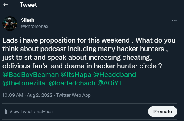 Phromonex's tweet photo. Guy i don't have that big follower count that everyone notice my proposition so if you don't mind share my tweet about HH podcast idea  . Since i'm not @BadBoyBeaman  by far . https://t.co/pA1tpHOLPw