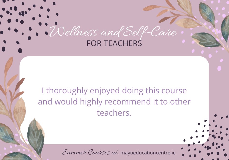 ciaradelaney21's tweet photo. This Wellness and Self-Care for Teachers Online Summer Course will close on the 19th of August. 

✅ Learn at your own pace
✅ Certified for 3 EPV days 
✅ Practical, useful strategies and ideas
✅ Downloadable materials

Register at https://t.co/VztAw9iAj8 https://t.co/Xd90bL5yYf