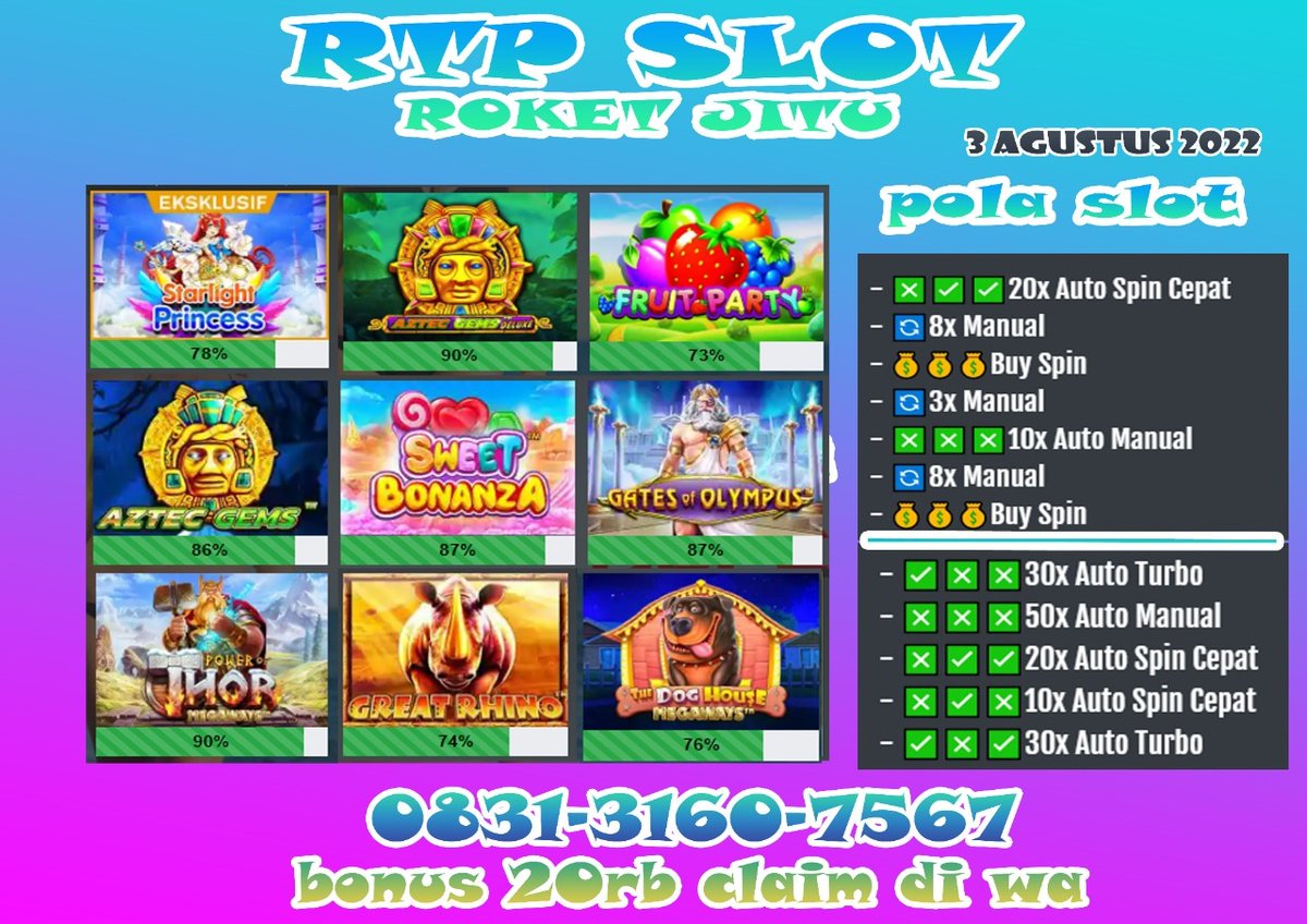 66_roket's tweet photo. GAS LAH NI RTP DI SITUS REKOMENDASI 💯💯
langsung ke wa kalau mau grstis 100%
#gamewin88 #slot #slotonline #judionline #otonline #situsslot #slotonlineterpercaya #gameonline #slotmurah #caramenangslot #slotpragmatic #gameslot #jackpotslot #tutorial #phoenixrises #pocket https://t.co/mZ7KxGuTIL