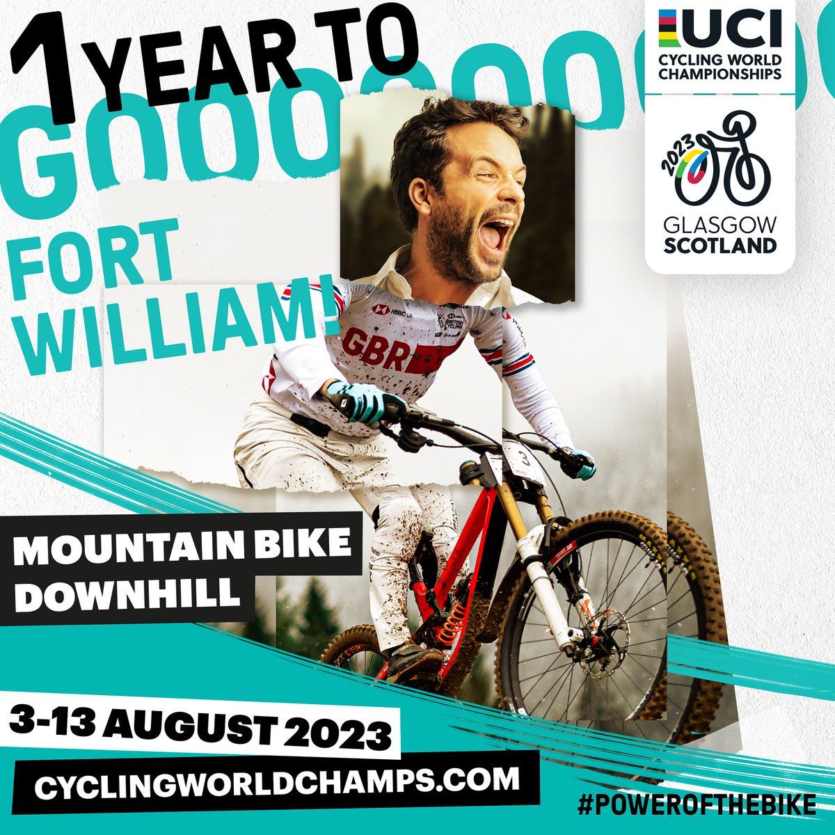1️⃣ year to go until the biggest #cycling event ever! In the first event of its kind, the best riders will gather in Glasgow and across Scotland for the 2023 UCI World Championships. Fort William hosts the Downhill of course! #GlasgowScotland2023 #PowerOfTheBike