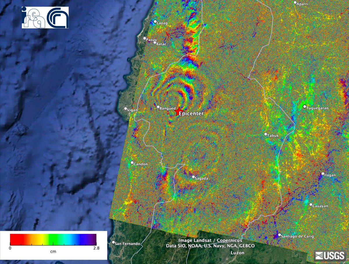 maferp_13's tweet image. Our Automatic @CopernicusEU #Sentinel1 processing of co-seismic interferogram and LOS Displacement map (unfiltered results) for M 7.0 - 13 km SE of Dolores, Philippines 🇵🇭 earthquake, Desc Track 32 (20220627-20220802) @CnrIrea @FraxInSAR @claudiodeluca @SimoneAtzori73 @dott109