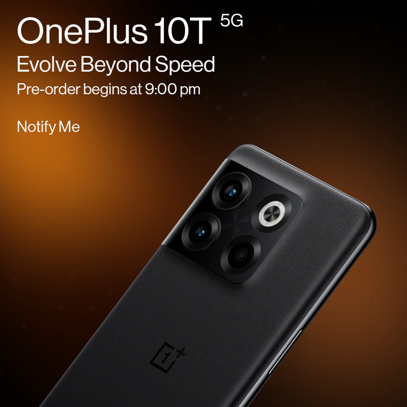 OnePlus_IN's tweet photo. Speed up to evolve beyond speed. The new #OnePlus10T with Snapdragon 8+ Gen1 Processor and 150W SuperVOOC Fast Charging is here. Pre-order to get your hands on it!