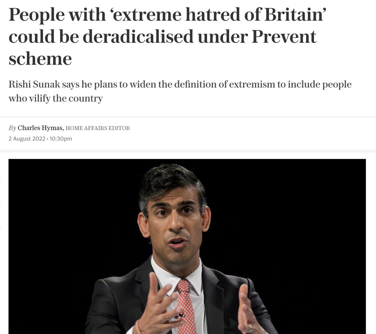 I read this article so you don't have to!
I'm an expert on UK counterterrorism so let's deconstruct it together to see how appalling and dangerous this is.

(It was on the Telegraph and no I'm not linking to it.)

🧵
1/