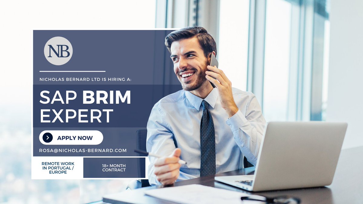 Rosa A. is hiring a #SAP #BRIM Expert to join a long-term remote project based in #Portugal or Central #Europe localization.

If you have strong #SAPBRIM expertise and are available for a contract, contact Rosa@nicholas-bernard.com to find out more.