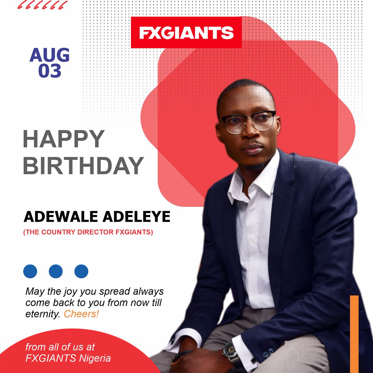 FxgiantsN's tweet photo. Happy Birthday to a wonderful Leader.
Happy Birthday to Our Country Director (FXGIANTS Nigeria)
Many happy return!

God Abeg #StockMarket #Wizkid Jaruma Khalid #RCCGConvention Matic Wijnaldum Kano https://t.co/a5BdOpatBT