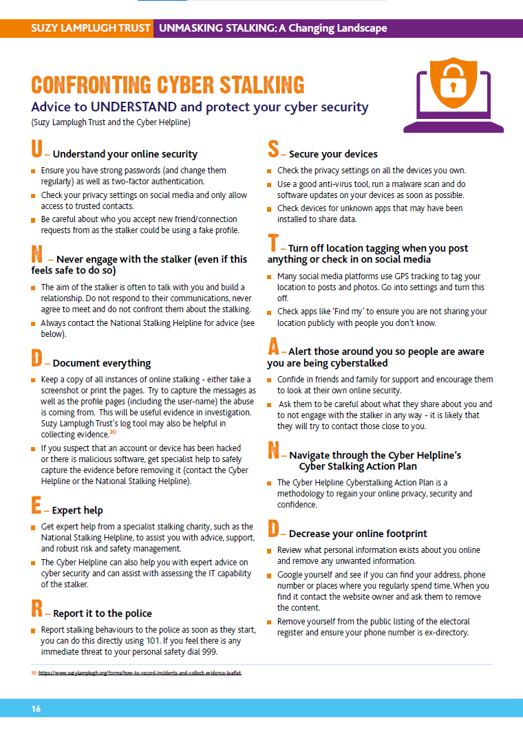 Are you experiencing online #stalking behaviours, such as unwanted and repeated texts, calls or emails? Are you concerned that the perpetrator might have hacked into your phone or tablet? Read our #cyberstalking tips. If you are a victim of stalking, contact us <a href="/TalkingStalking/">Stalking Helpline UK</a>