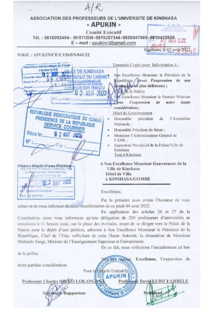 AlphaLima1919's tweet photo. 🔴 FLASH-INFO: L'#APUKIN sollicite au Chef de l'Etat, F. #Tshisekedi de révoquer le ministre de l'#ESU. (Document) @Presidence_RDC @cabinet_esuRDC #RDC https://t.co/3F4CLteUvL