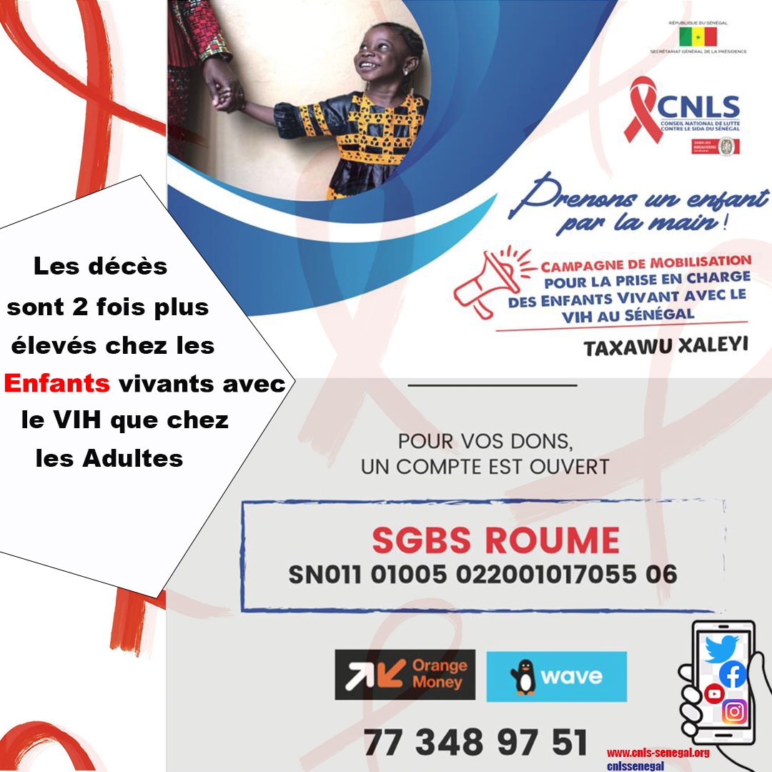 Pour Soutenir les Enfants Vivant avec le VIH au Sénégal Cliquez sur ce lien : koparexpress.com/apps/collectes… Ou Par OM ou WAVE au 77 348 97 51. #prenonsunenfantparlamain @santegouv_sn @OMS_SENEGAL @unicefsenegal @CnlsSenegal