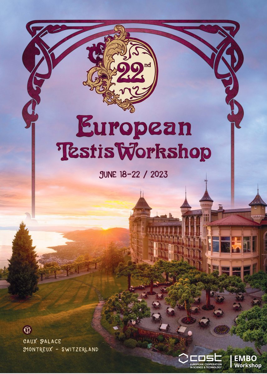 The 22nd European Testicular Workshop will be held at the Palace de Caux, near the town of Montreux on the Swiss Riviera, June 18-22, 2023. Please mark your calendar and spread the word.
Scientific program and information at
@https://etw2023.org/ 
<a href="/AndronetScience/">COST CA20119 ANDRONET</a>
<a href="/EMBO/">EMBO</a>